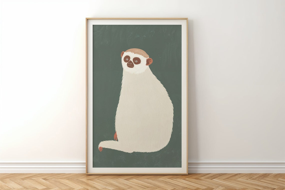 Sloth Cream Illustration On Forest Green Minimalist Kids Animal Poster - Image 6