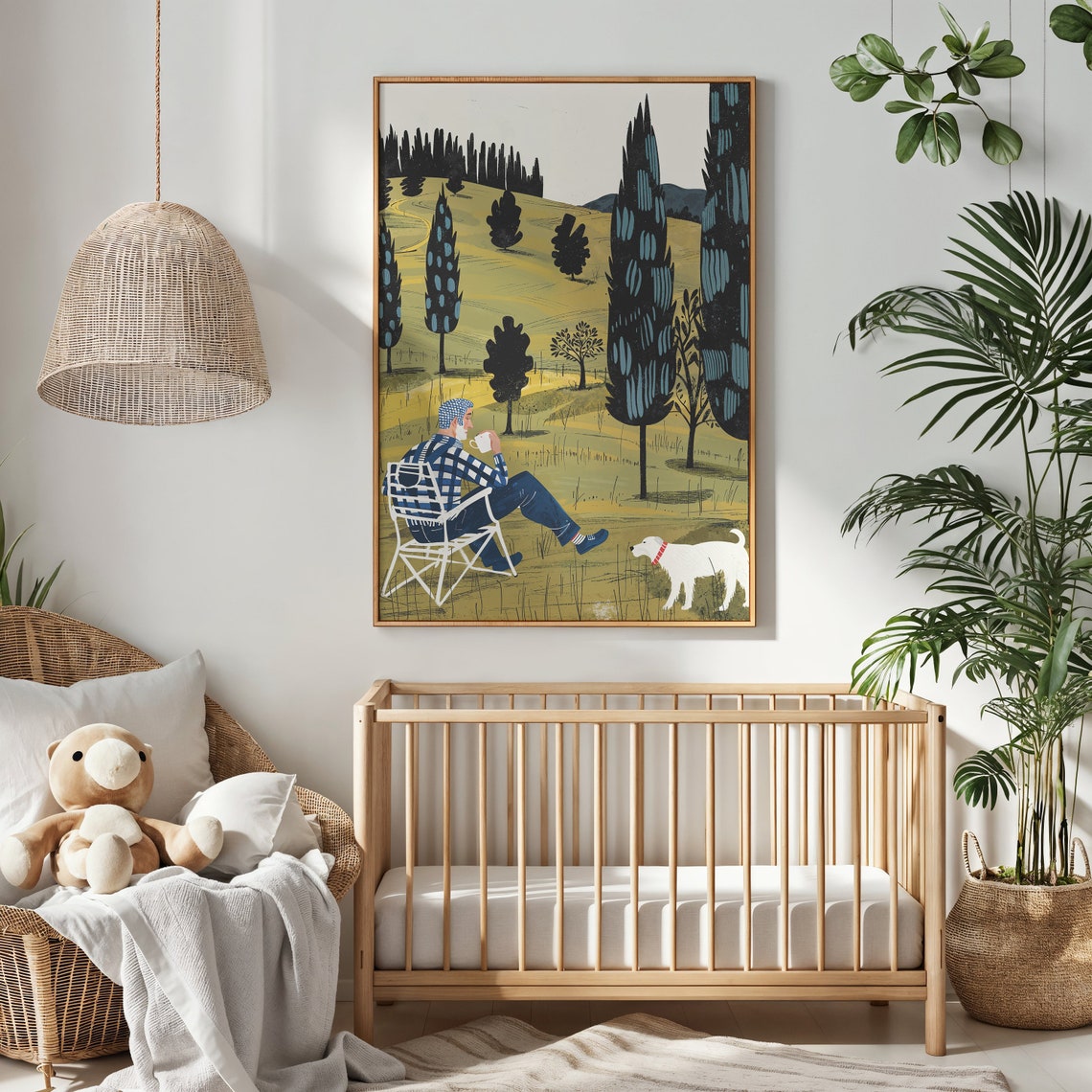 Man Coffee White Dog Cypress Hills Golden Countryside Wall Poster - Image 3