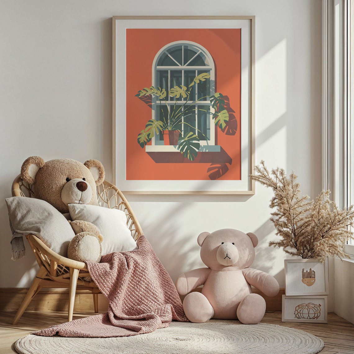 Monstera Leaves Arched Window Terracotta Wall Botanical Art Poster - Image 3