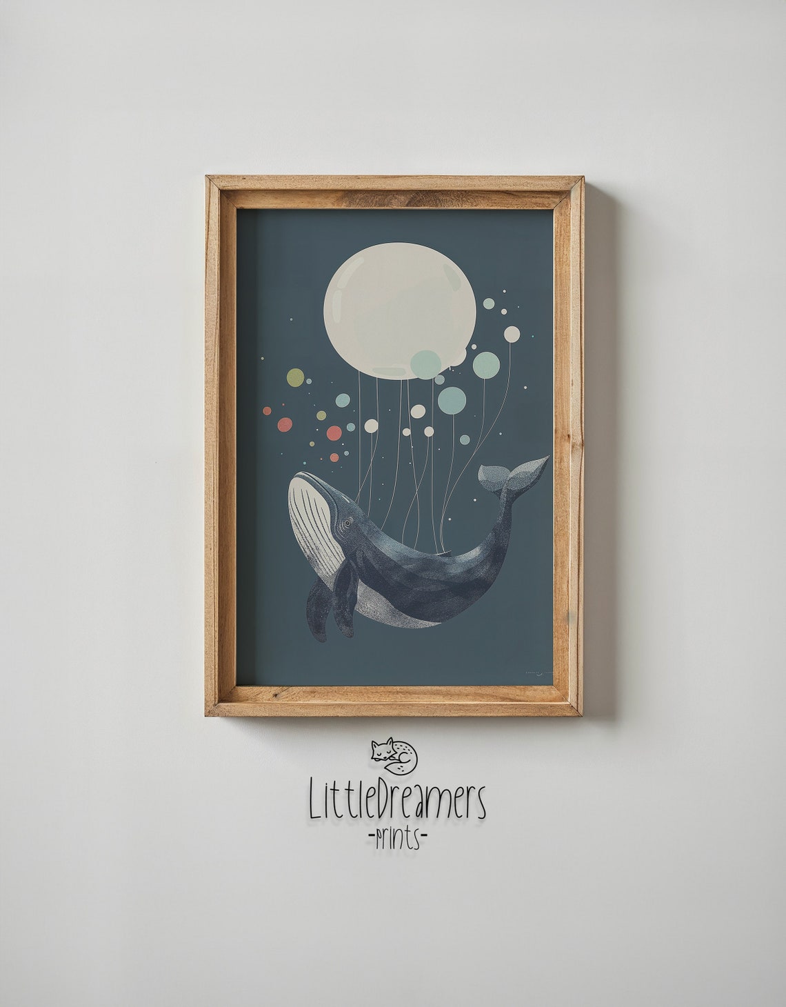 Humpback Whale Carried By Balloons Deep Teal Ocean Nursery Poster - Image 5