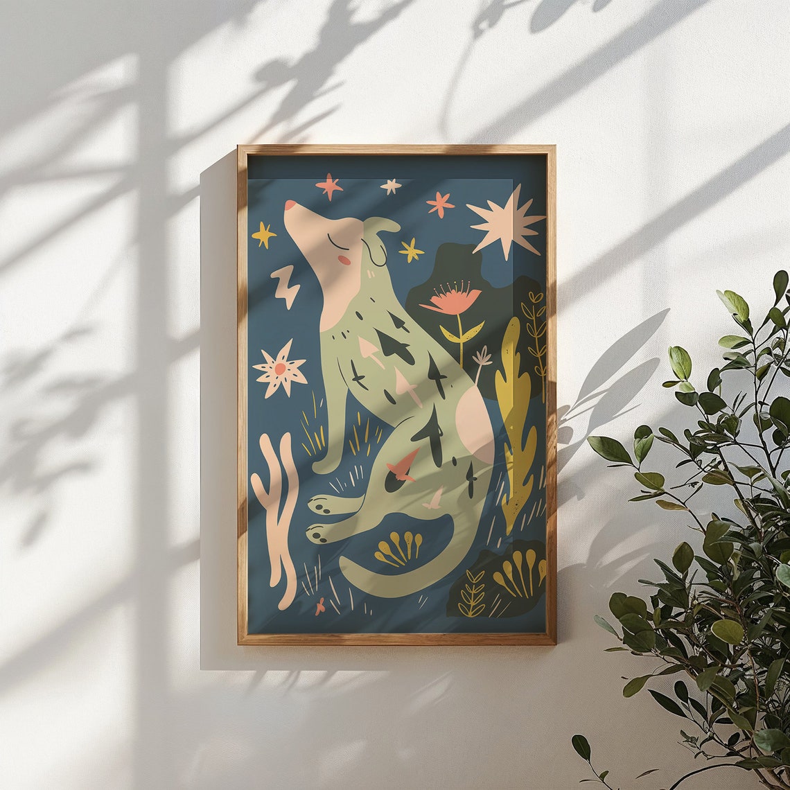 Howling Dog Night Stars Dreamy Celestial Folk Animal Wall Poster - Image 5