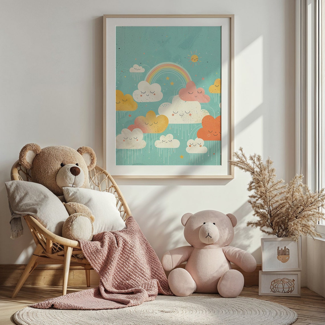 Smiling Clouds Rainbow Nursery Wall Art Kids Room Decor Whimsical Weather Poster Artwork Gift - Image 4
