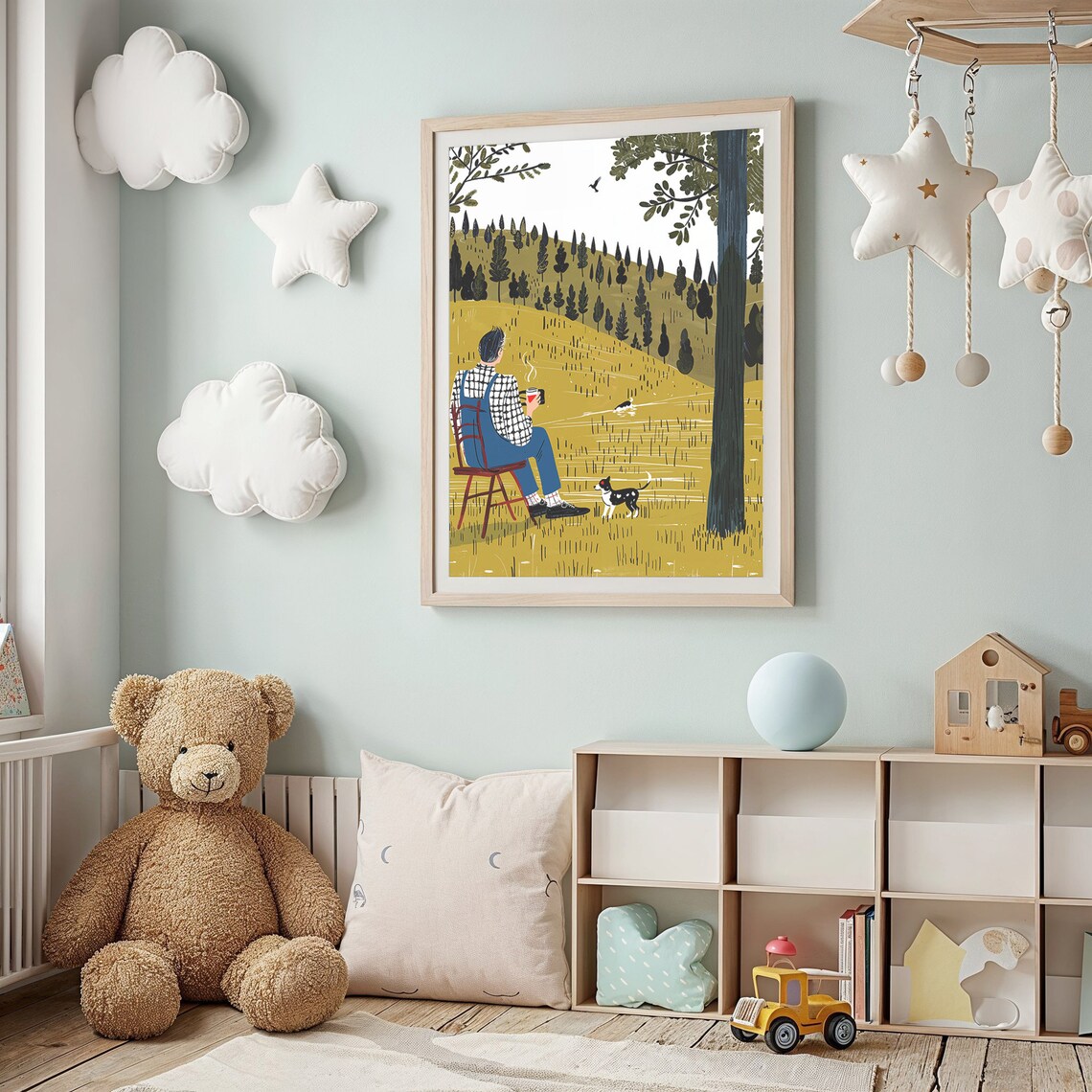 Person Dog Golden Hillside Pine Forest Coffee Calm Countryside Poster - Image 2