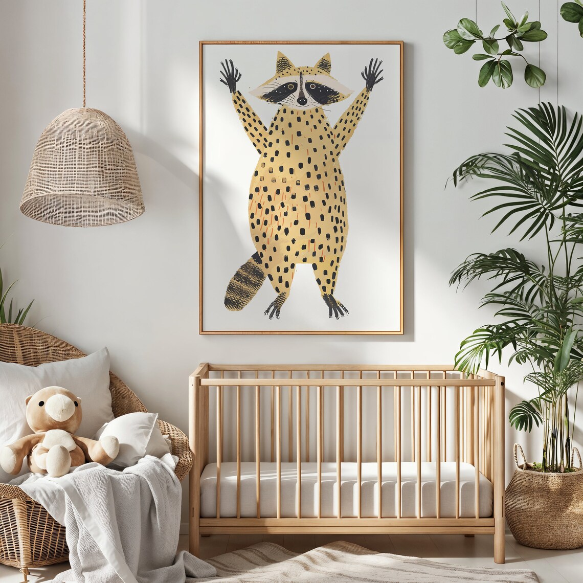 Playful Raccoon Arms Up Spotted Tan Kids Room Animal Wall Poster - Image 3