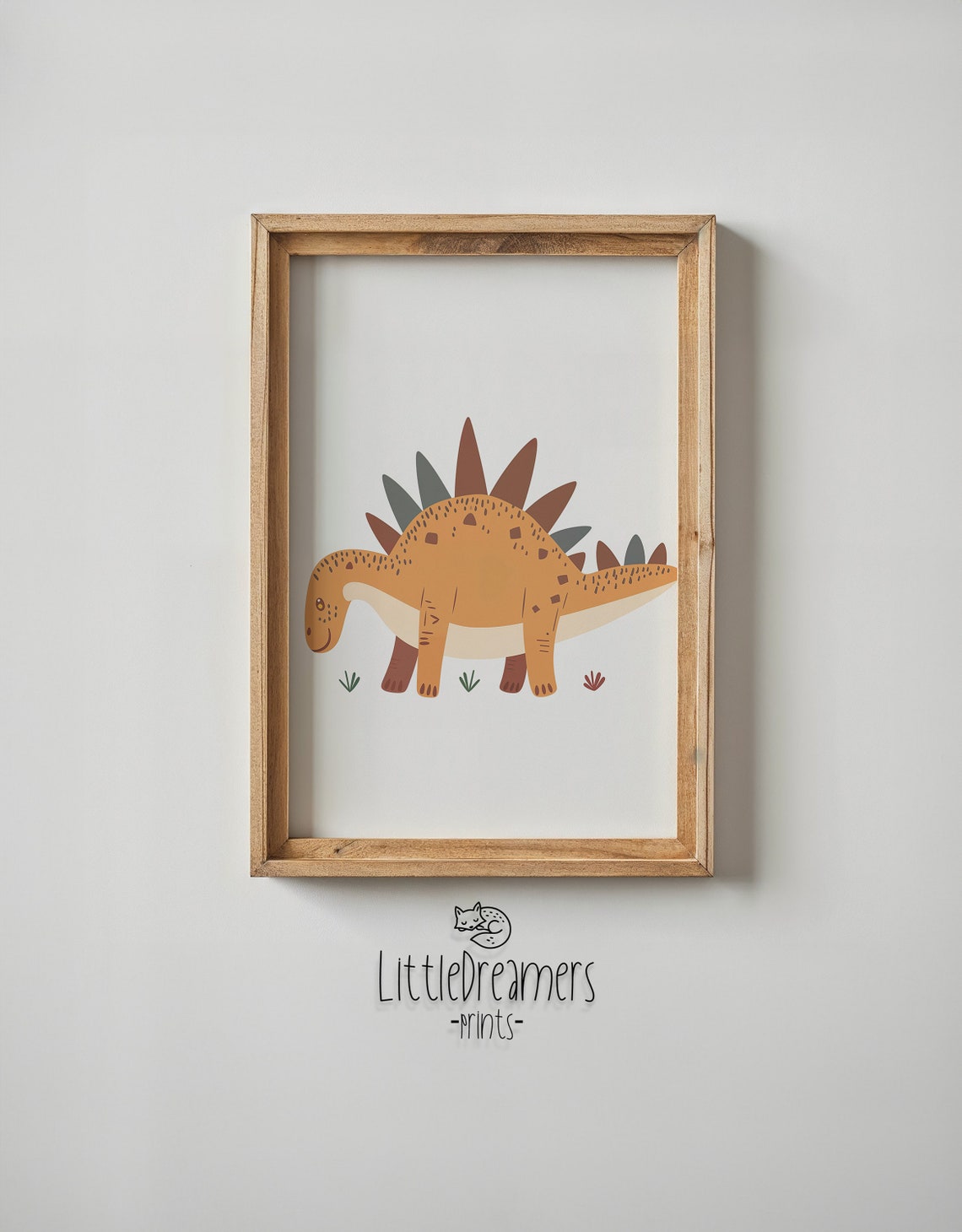 Cute Orange Stegosaurus Dinosaur Illustration Kids Room Nursery Poster - Image 5
