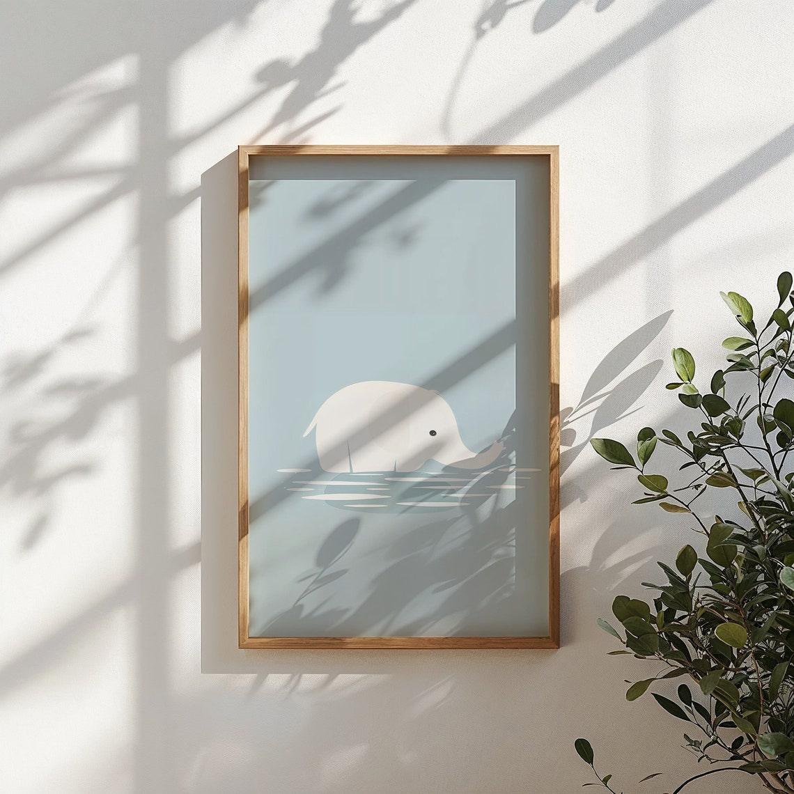 Baby Elephant Bath Time Calm Blue Water Minimalist Nursery Poster - Image 4