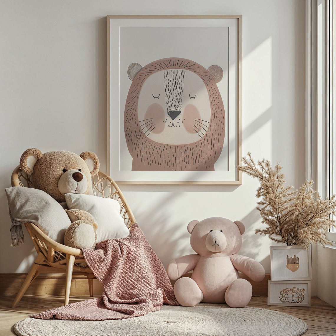 Sleeping Lion Face Nursery Poster Blush Pink Minimalist Baby Wall Art - Image 3