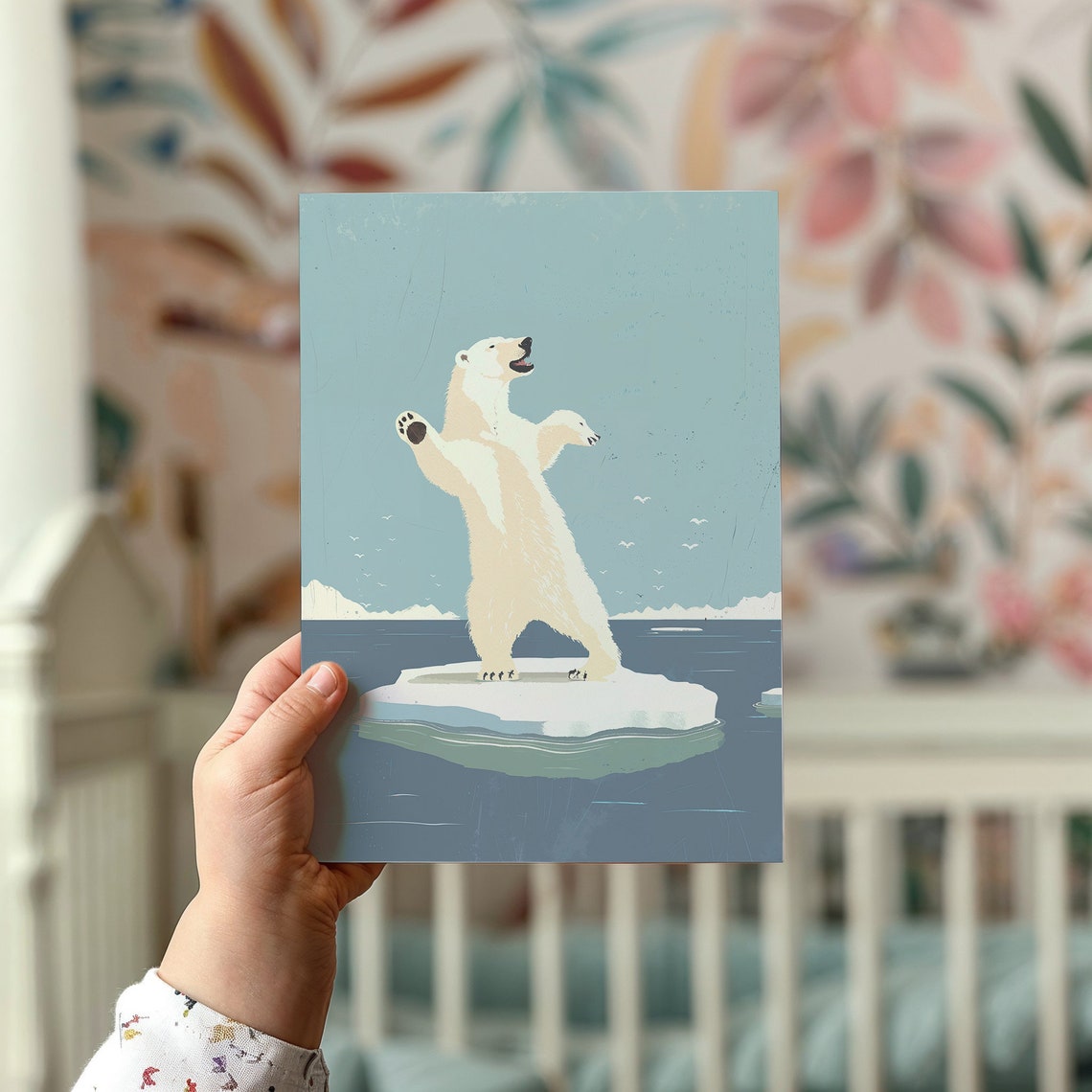 Playful Polar Bear Leaping Ice Floe Arctic Ocean Retro Art Poster - Image 2