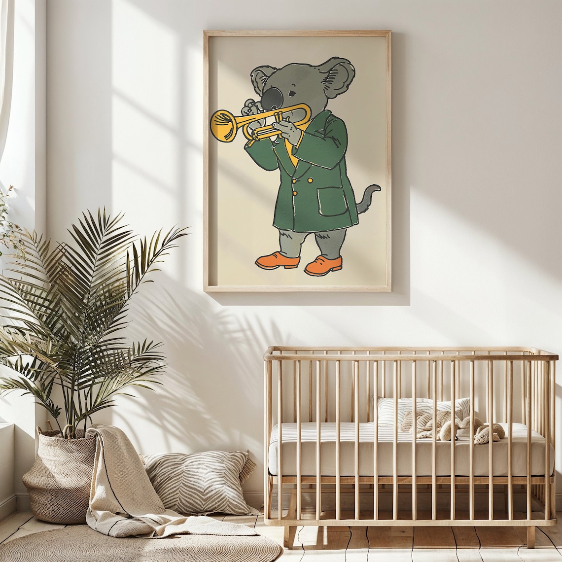 Koala Playing Gold Trumpet Green Suit Kids Music Room Wall Poster