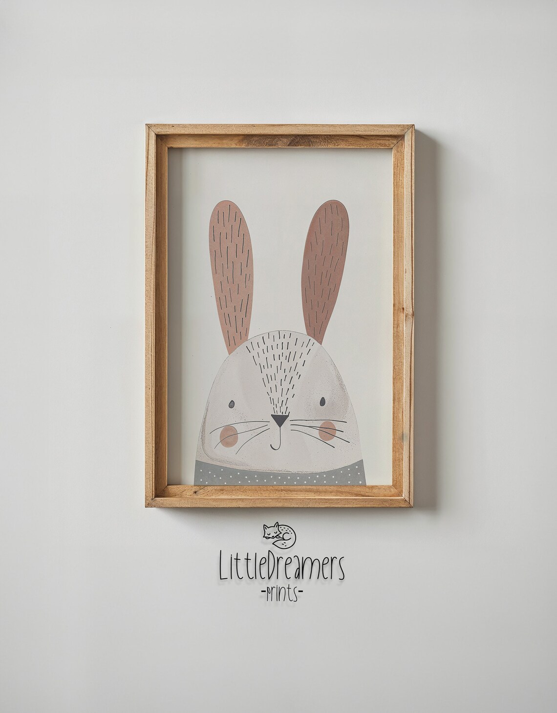 Minimalist Bunny Face Nursery Poster Blush Ears Neutral Baby Room Art