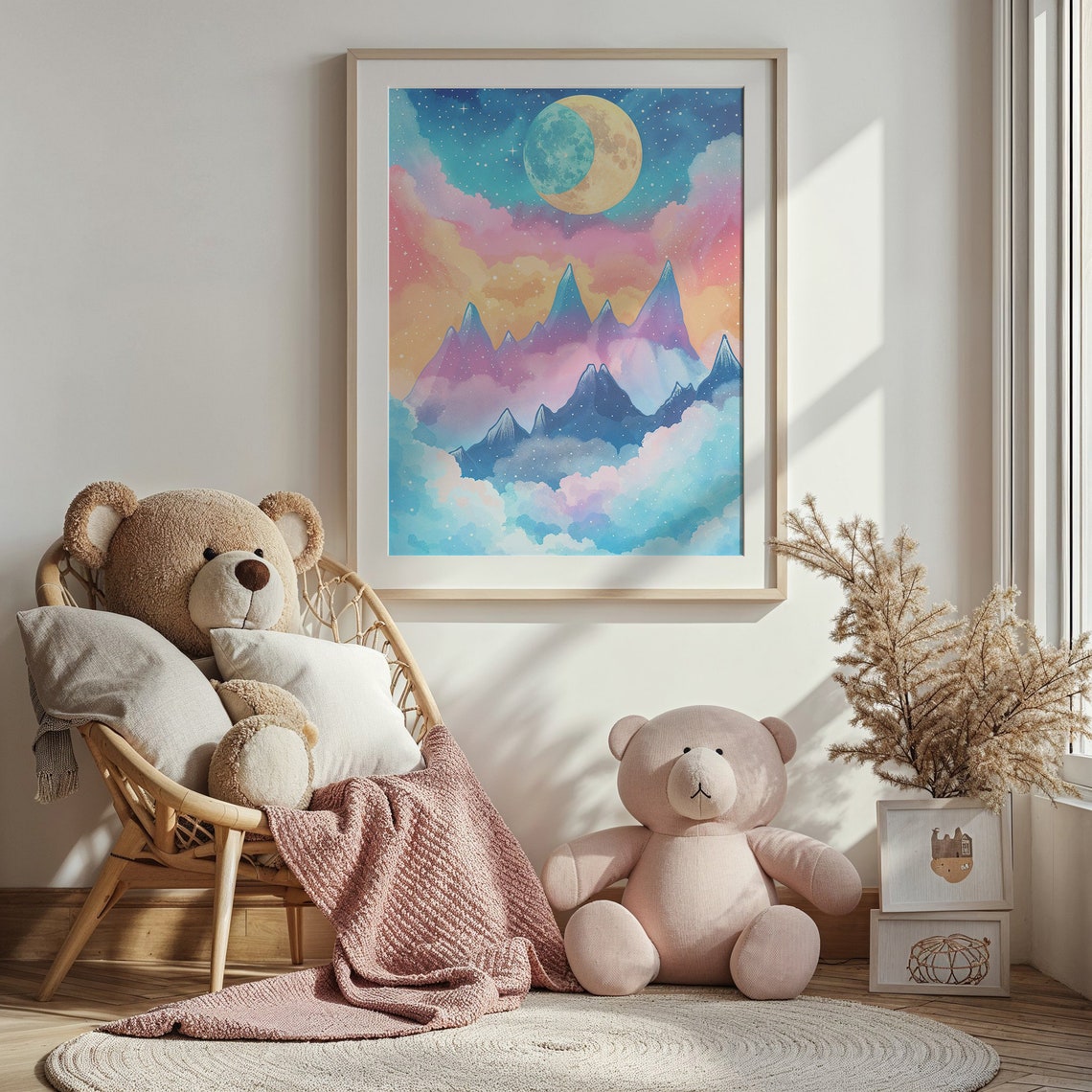 Pastel Moonlit Mountain Peaks Under Dreamy Starry Night Sky Poster - Image 4