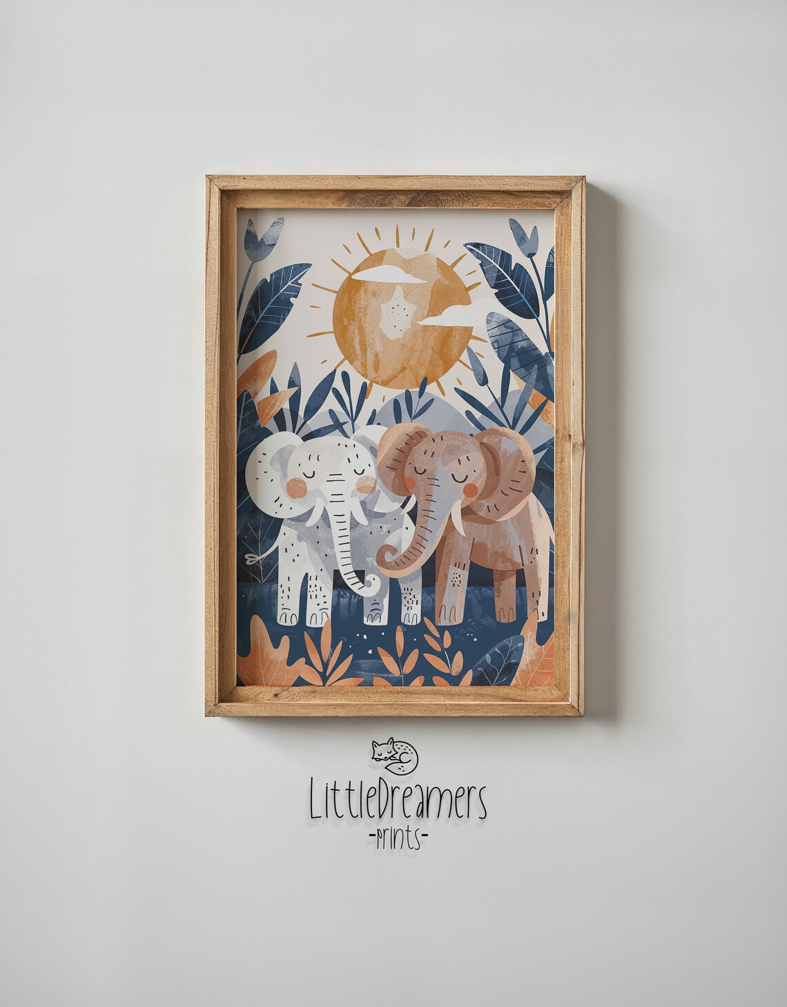 Two Elephants Sun Nursery Poster Jungle Foliage Safari Kids Room Art - Image 6