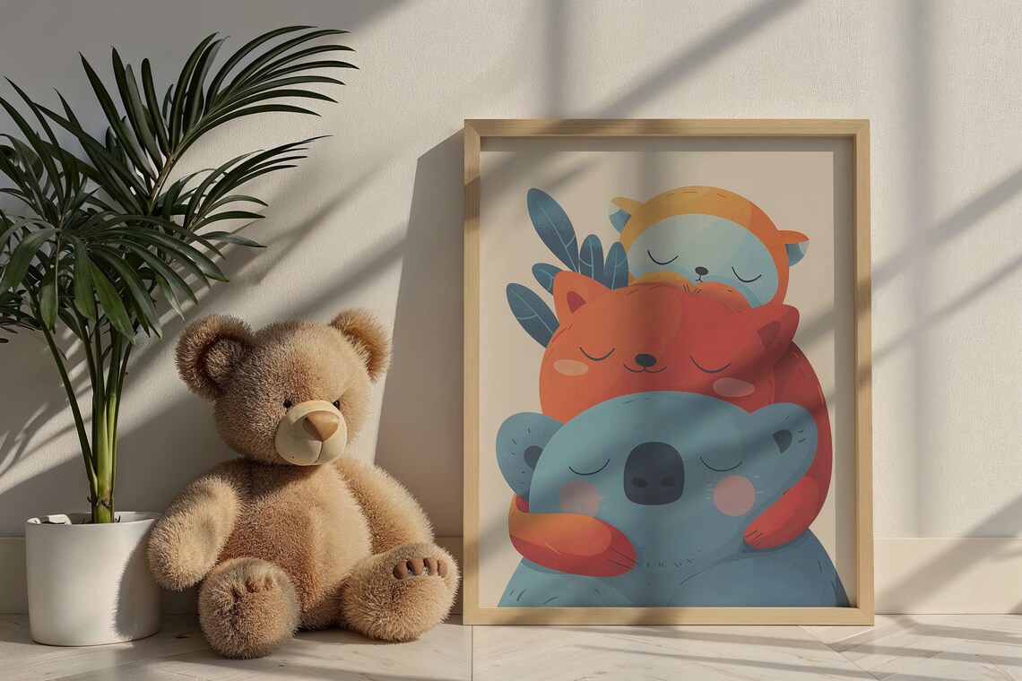Cuddly Animals Hug Nursery Poster, Baby Koala Fox Otter - Image 6
