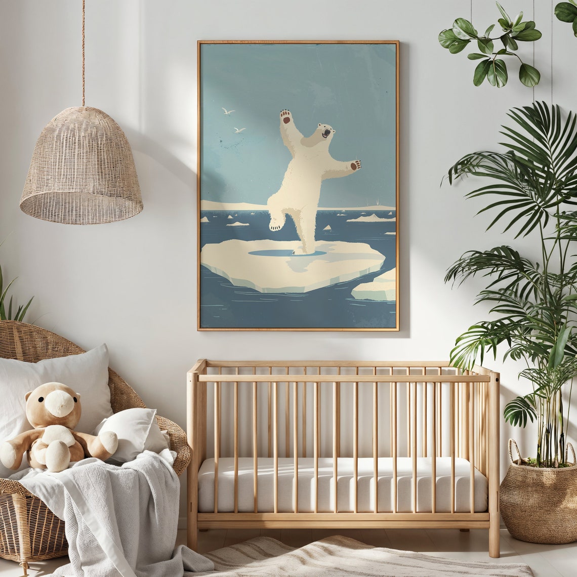 Polar Bear Standing Ice Floe Arctic Ocean Blue Retro Nursery Poster - Image 3