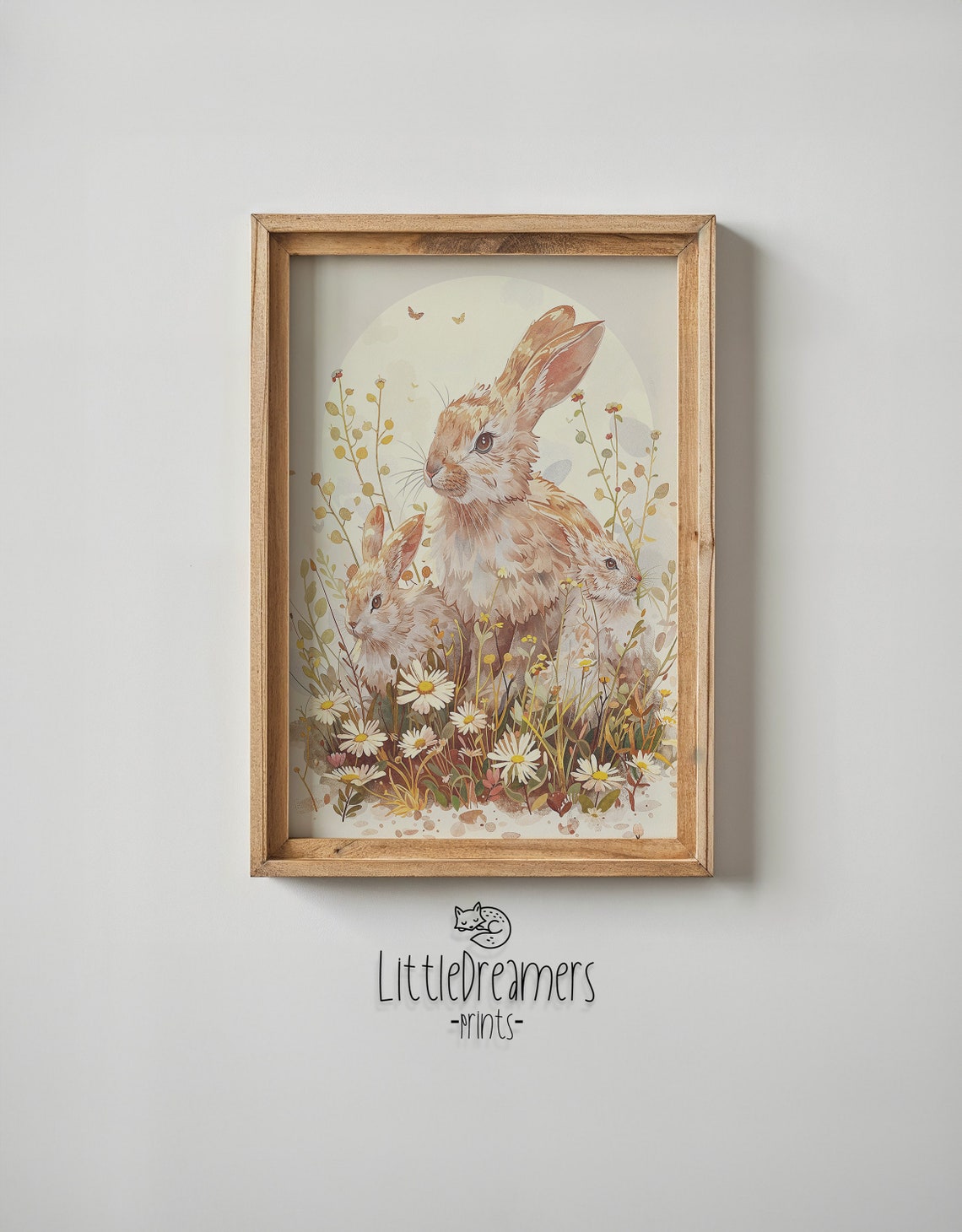 Spring Bunny Watercolor Rabbit With Daisies Floral Easter Art Print