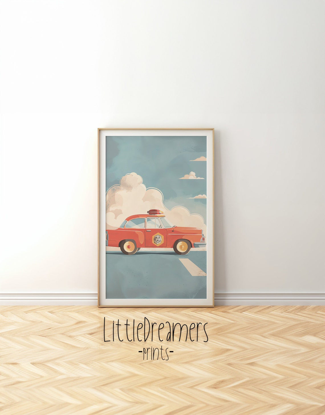 Vintage Red Fire Chief Car Rooftop Light Nursery Boys Room Poster - Image 6