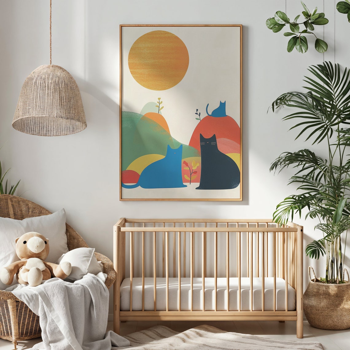 Three Cats Silhouette Sunset Hills Abstract Minimalist Poster - Image 2