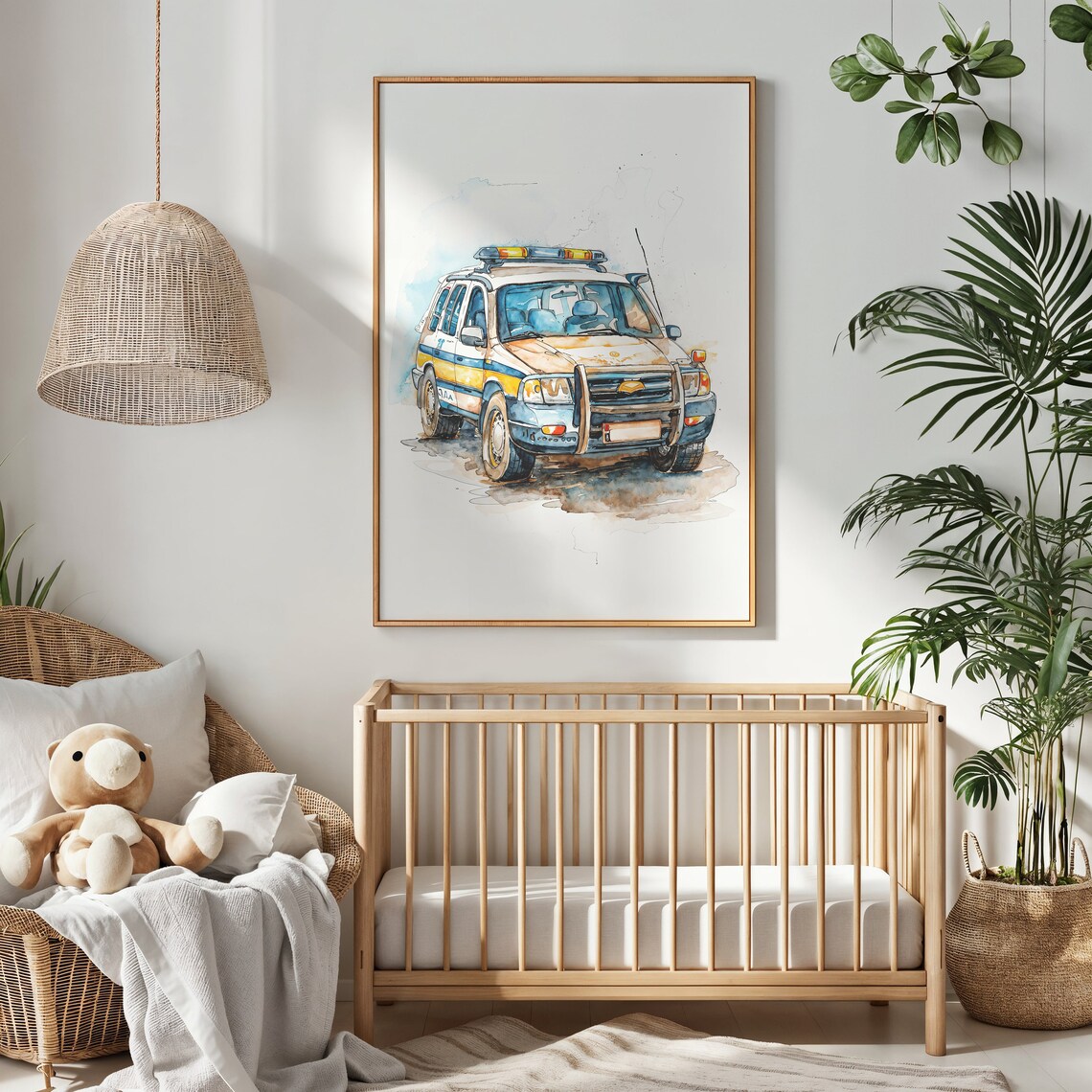 Watercolor Police SUV With Light Bar Kids Room Vehicle Wall Poster - Image 2