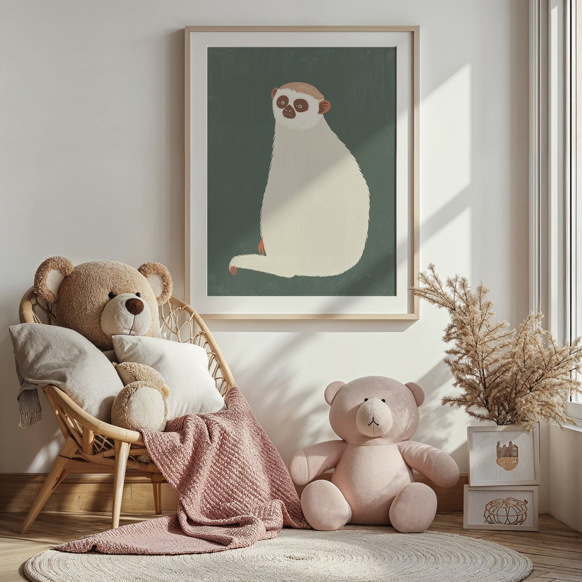 Sloth Cream Illustration On Forest Green Minimalist Kids Animal Poster - Image 4