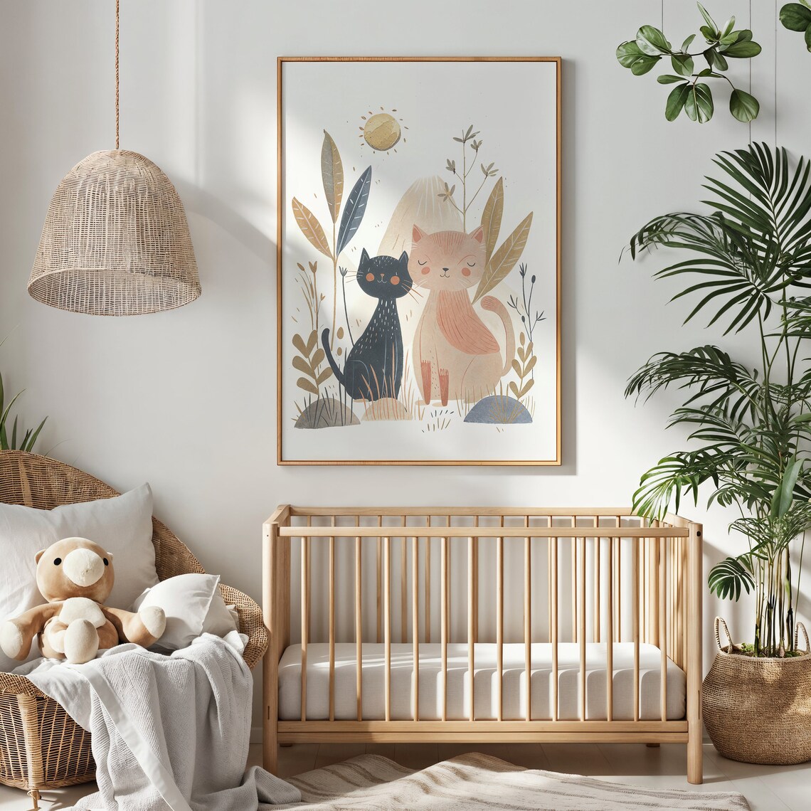 Two Cats in Nature, Whimsical Nursery Art Print - Image 2