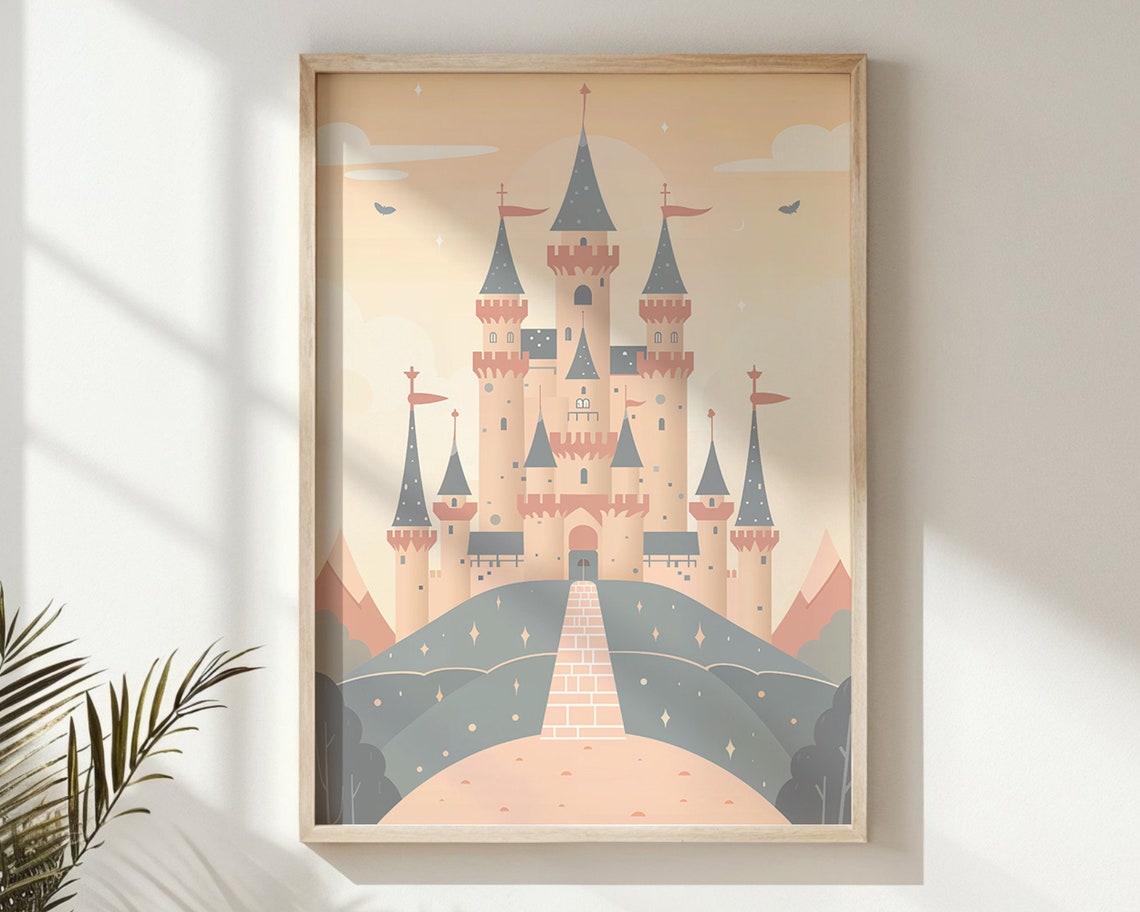 Fairytale Princess Castle Pastel Nursery Poster Dreamy Kids Room Art