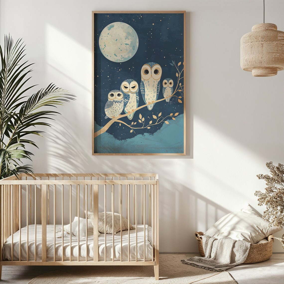 Whimsical Owl Family Moonlight Nursery Art Print - Image 5