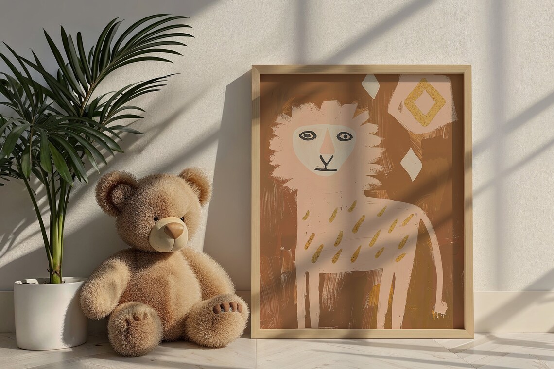 Abstract Lion Cub Blush Pink Terracotta Gold Markings Nursery Poster - Image 5