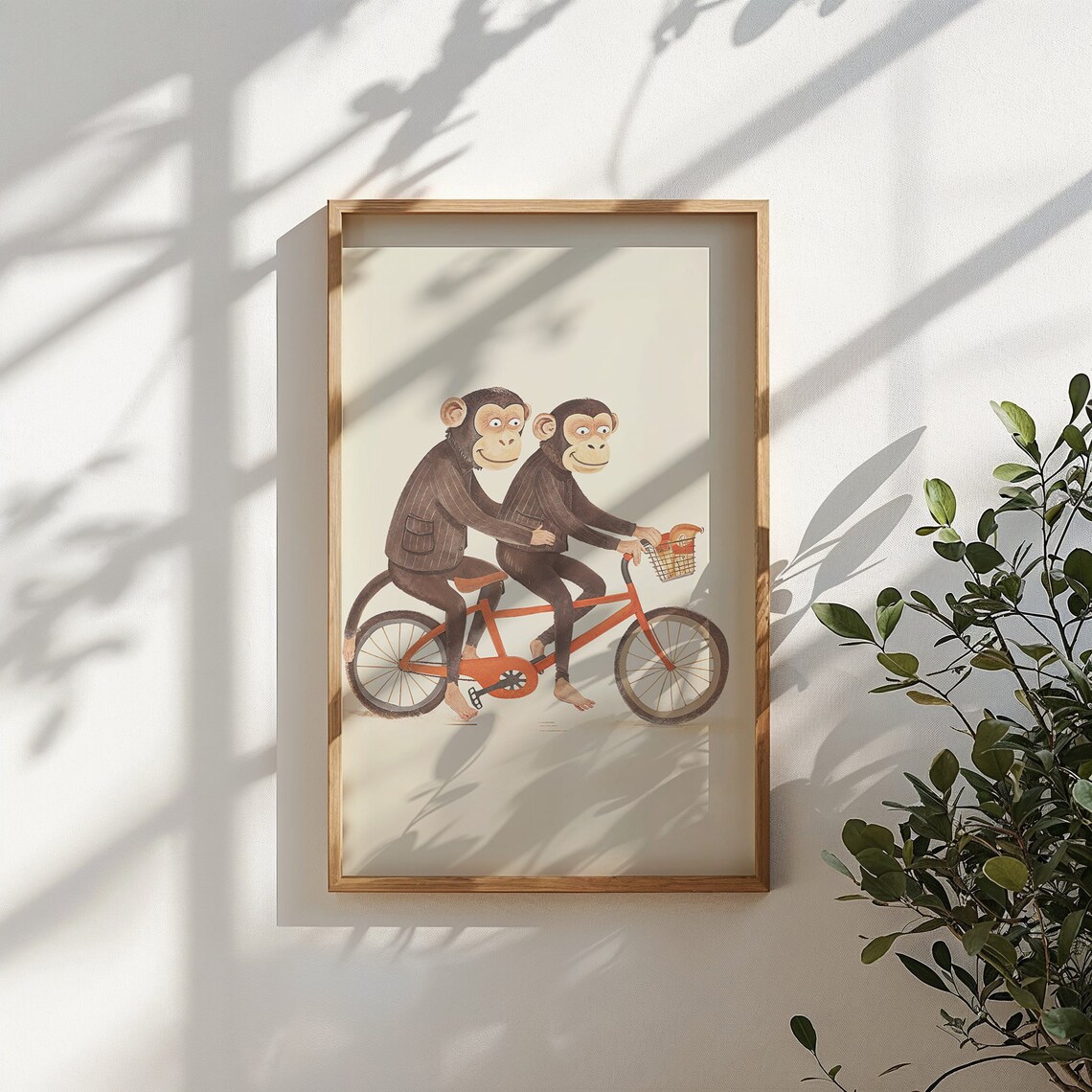 Two Monkeys Riding Tandem Bicycle Watercolor Nursery Kids Room Poster - Image 6