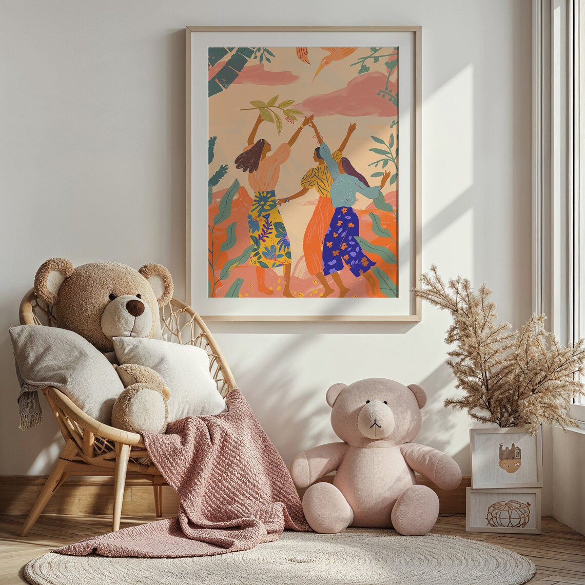 Joyful Dance Women Tropical Leaves Warm Peach Kids Wall Art Poster - Image 2