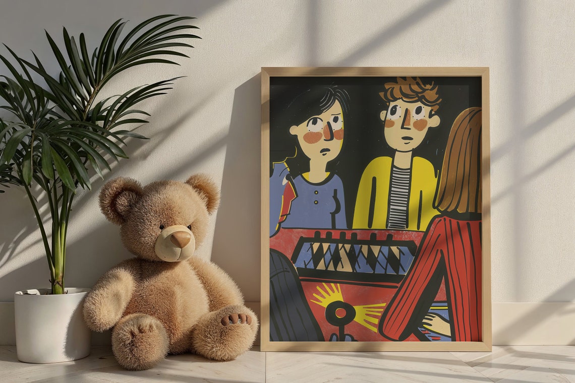 Kids Playing Music Xylophone Band Fun Cartoon Concert Wall Poster