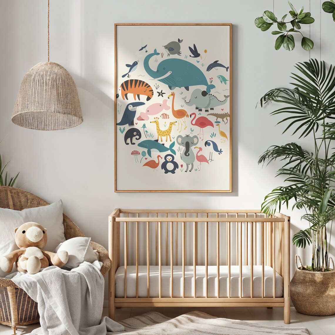 Jungle Friends Animal Collage Tiger Flamingo Whale Kids Wall Art - Image 3