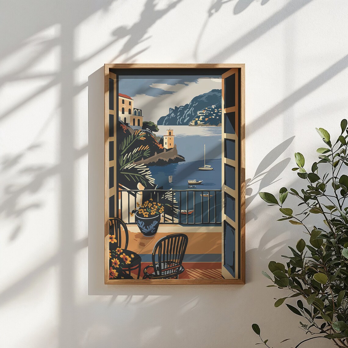Mediterranean Terrace Coast Church Tower Boats Balcony Travel Poster - Image 6