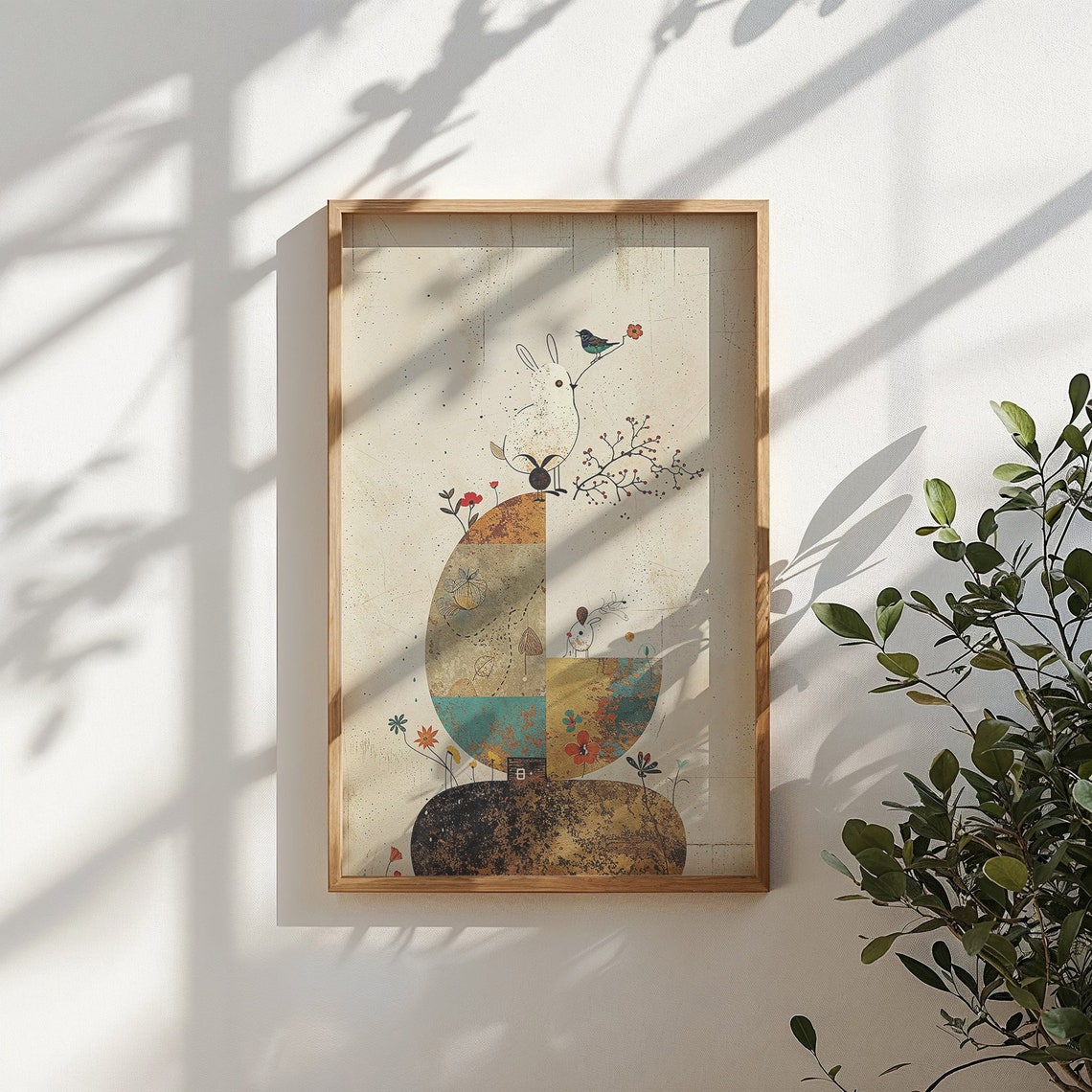 Abstract Bunny And Bird Minimalist Neutral Modern Nursery Wall Art - Image 6