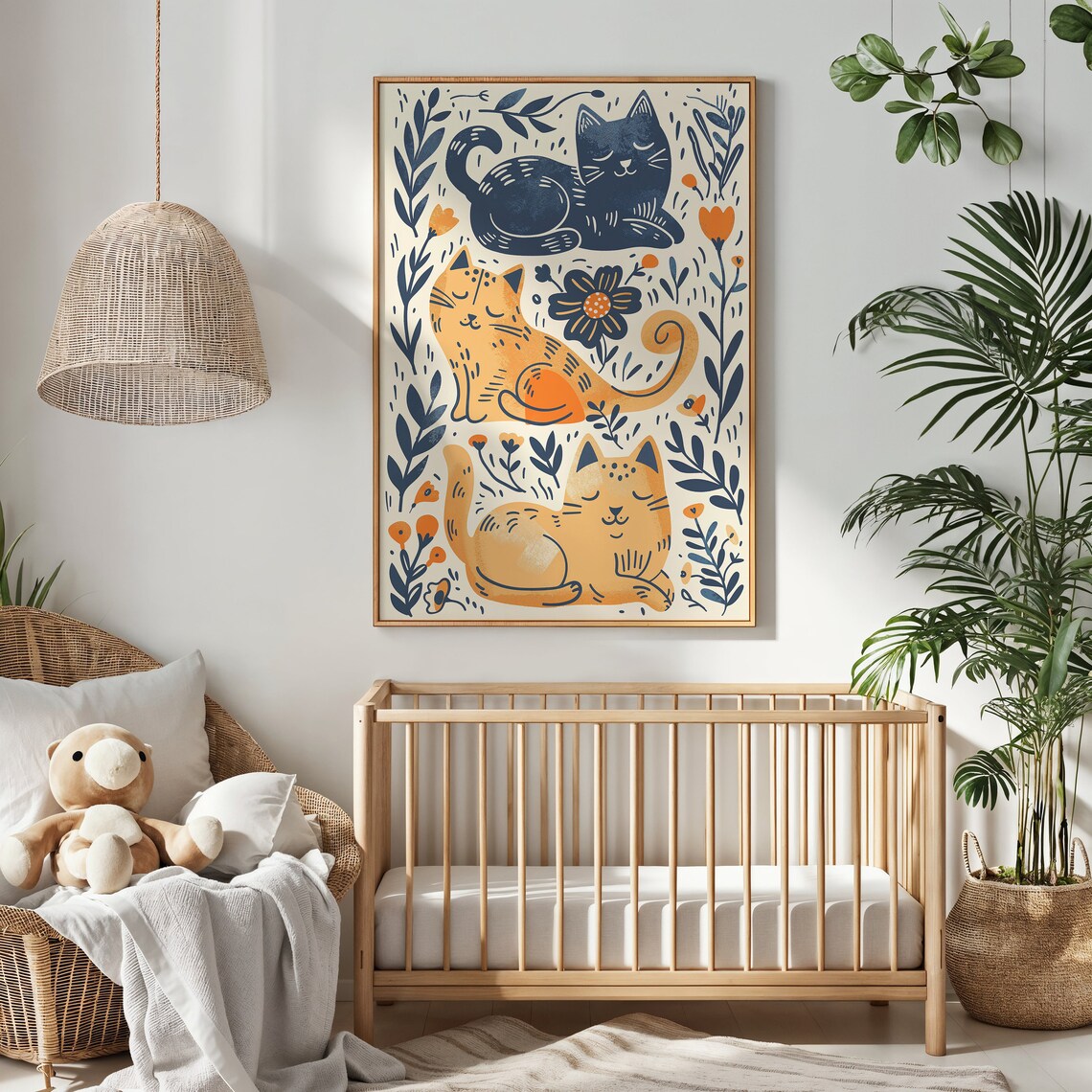 Whimsical Cat Nursery Wall Art, Playful Feline Poster - Image 3