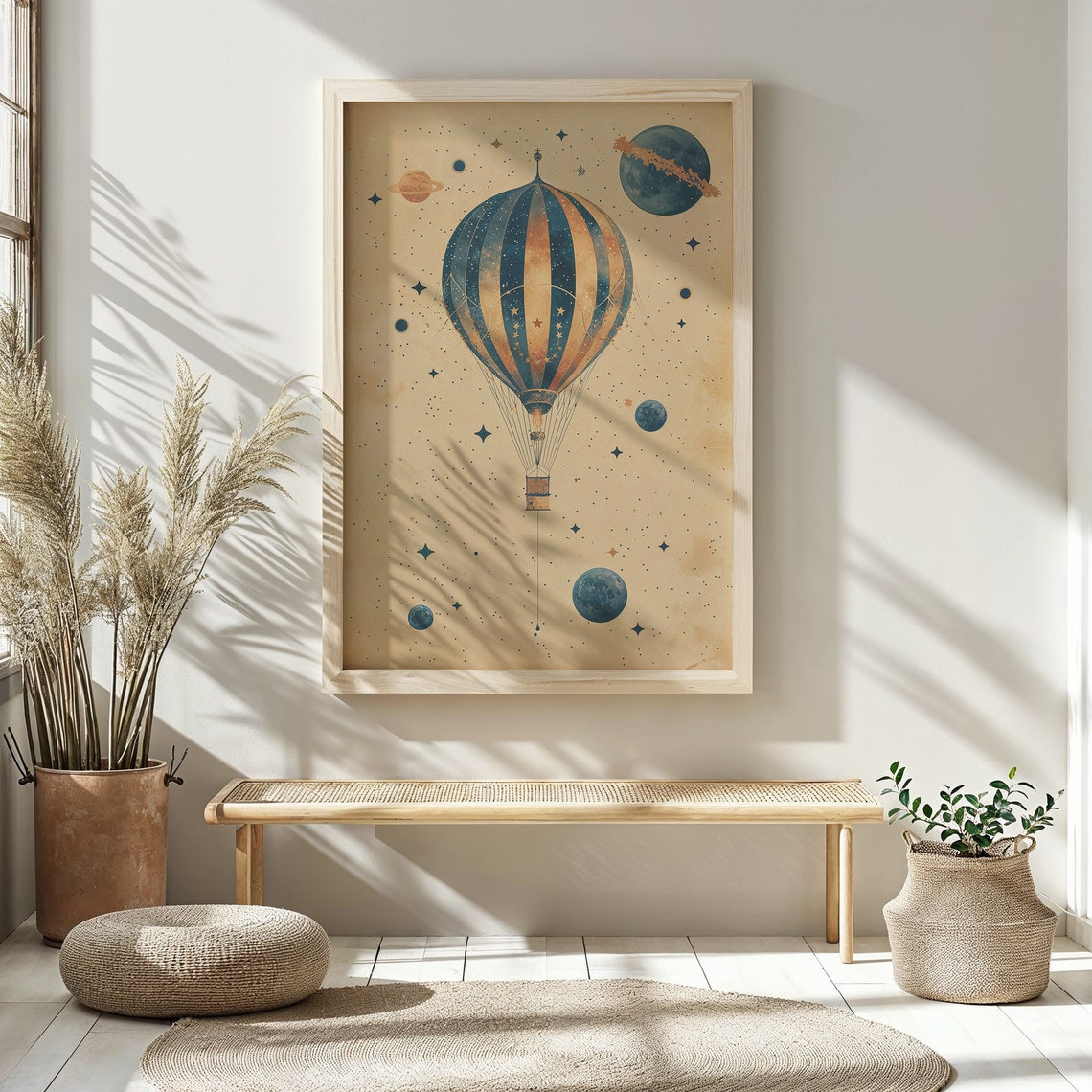 Vintage Starry Hot Air Balloon Planets Cosmic Nursery Poster - Image 6
