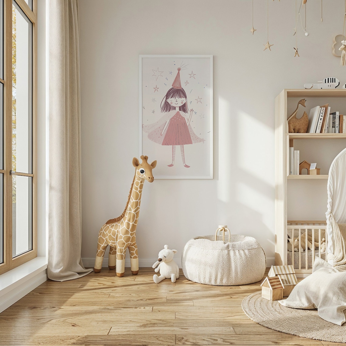 Celebration Party Girl Pink Watercolor Stars Kids Nursery Poster
