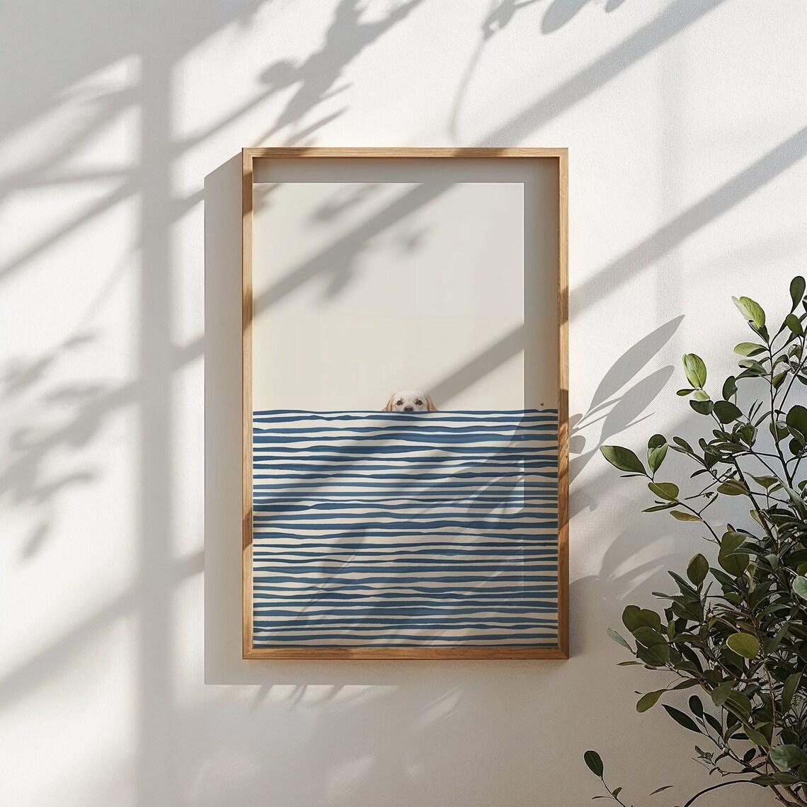 Peeking Puppy, Navy Stripes Nursery Art Print - Image 5
