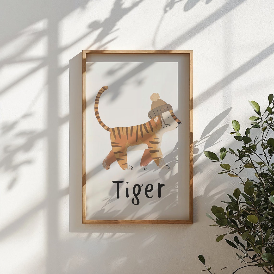Tiger Wearing Pom Beanie Hat White Kids Nursery Bedroom Art Poster - Image 4