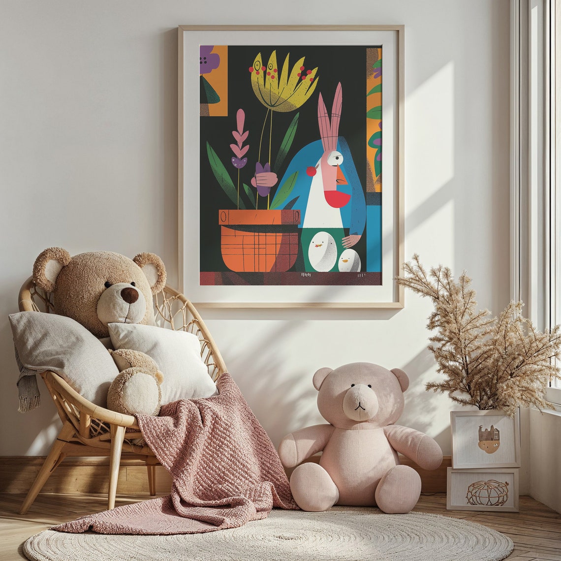 Abstract Easter Bunny Chicks Flower Pot Bold Pop Art Nursery Poster - Image 2