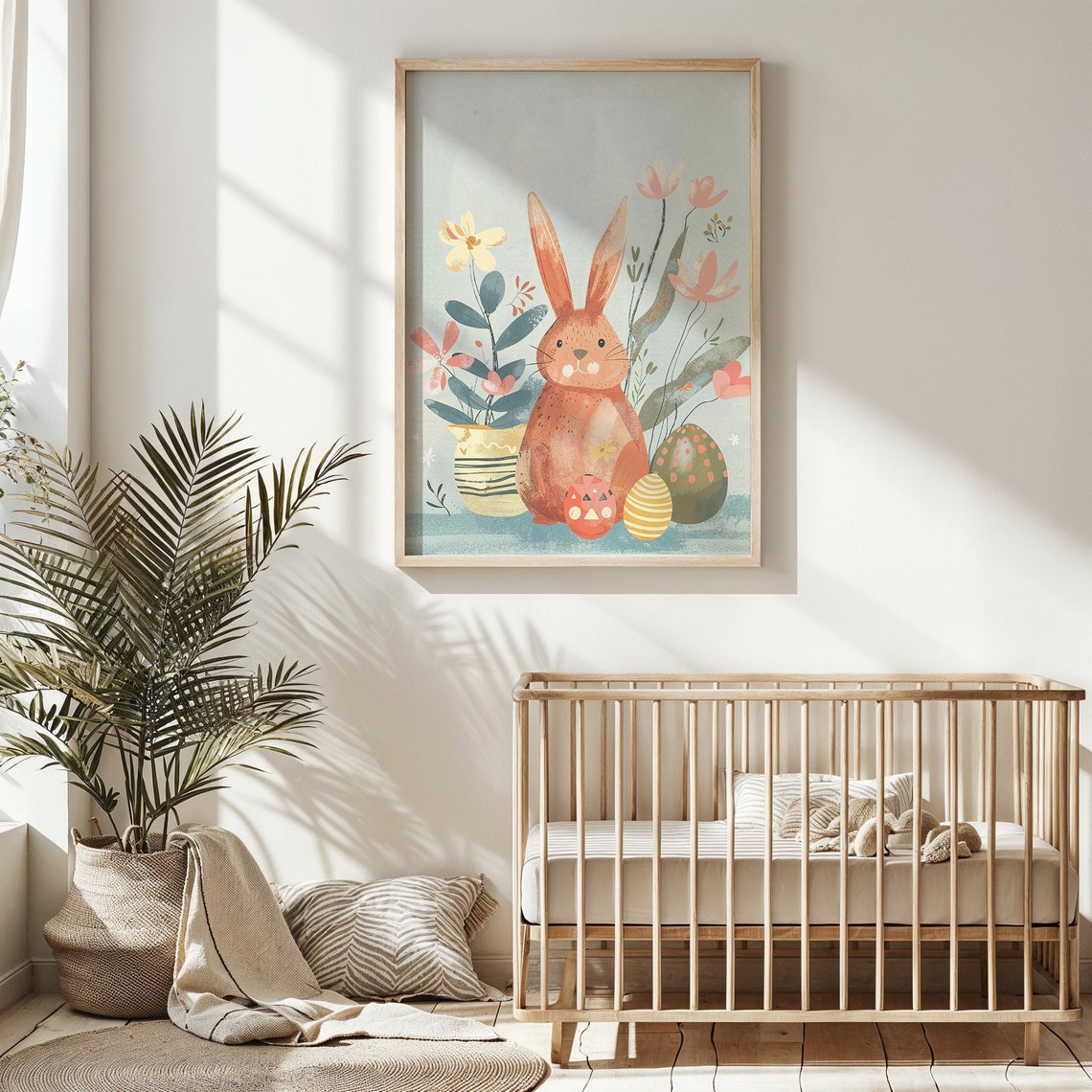 Orange Bunny With Easter Eggs And Flowers Pastel Spring Art Print - Image 4