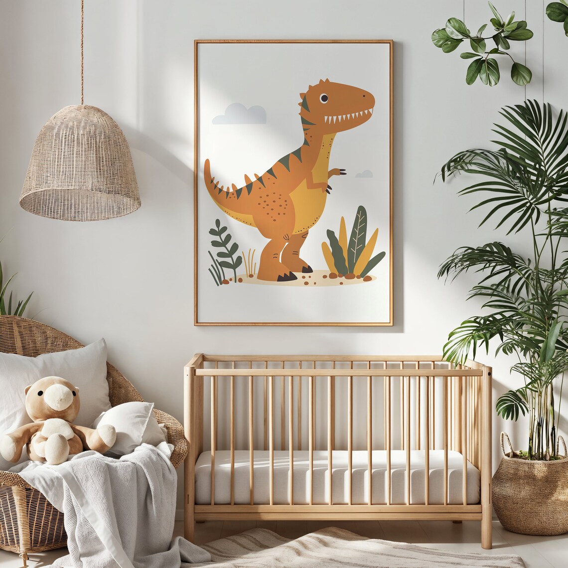 Playful Orange T Rex Dinosaur Illustration Kids Room Nursery Poster - Image 2