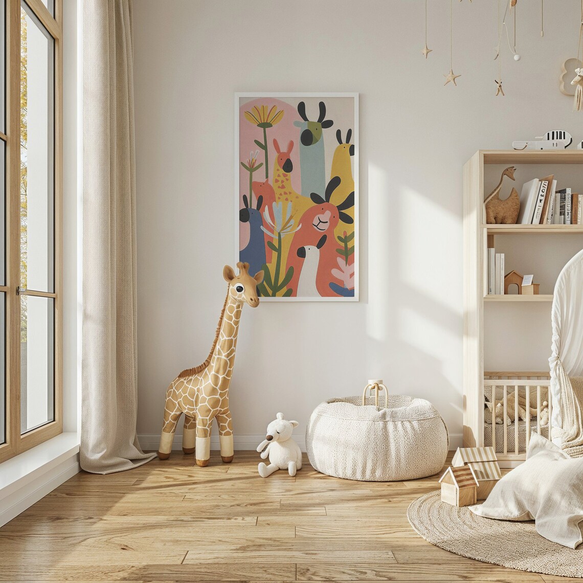 Colorful Safari Llamas Alpacas Floral Nursery Kids Room Wall Art Poster - Image 3