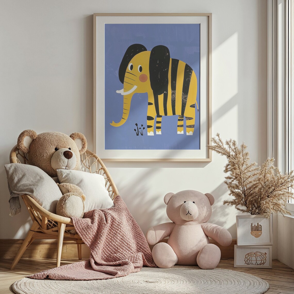 Cute Yellow Elephant Cartoon Illustration Nursery Kids Room Animal Poster - Image 3