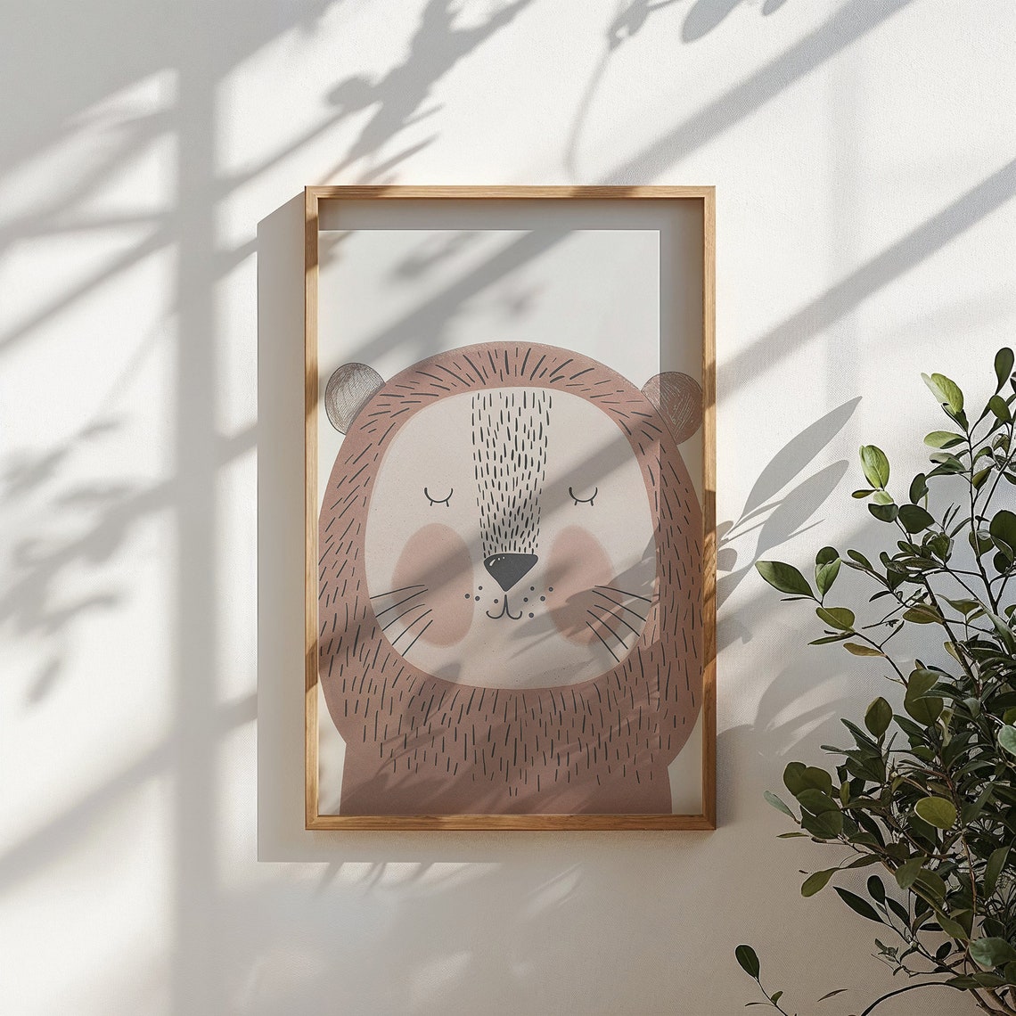 Sleeping Lion Face Nursery Poster Blush Pink Minimalist Baby Wall Art - Image 4