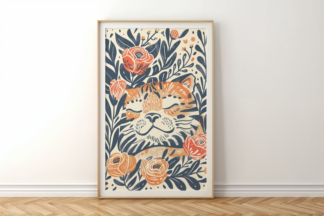 Tiger Cub And Flowers Nursery Art Print, Kids Room - Image 5