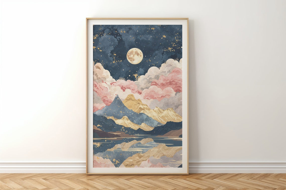 Moonlit Mountain Landscape Art Print Celestial Nursery Wall Art Kids Room Poster Stars And Moon Decor Gift - Image 6