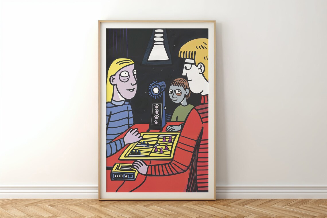 Family Foosball Game Night Fun Cartoon Playroom Wall Art Poster - Image 5