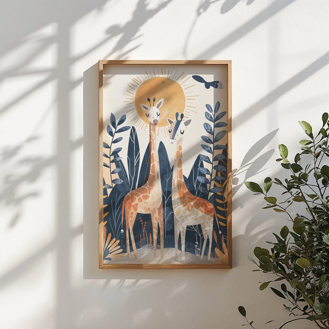 Two Giraffes Sun Nursery Poster Jungle Foliage Safari Kids Room Art - Image 4
