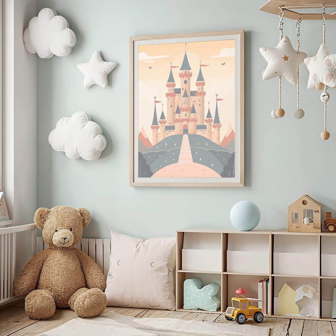 Fairytale Princess Castle Pastel Nursery Poster Dreamy Kids Room Art - Image 2