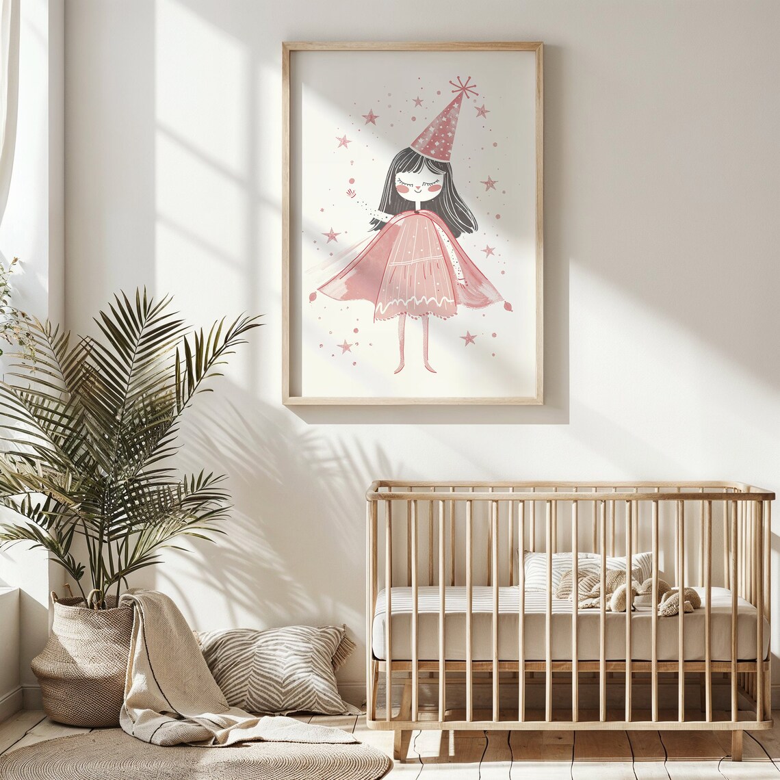 Magical Birthday Girl Pink Party Hat Stars Nursery Watercolor Poster - Image 6